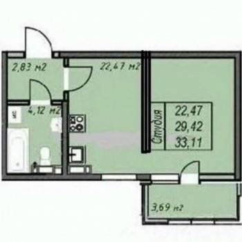 Продается 1-комнатная квартира, 29,6 м²