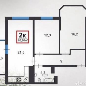 Продается 2-х комнатная квартира, 68,9 м²