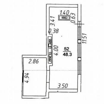 Продается 1-комнатная квартира, 48,3 м²