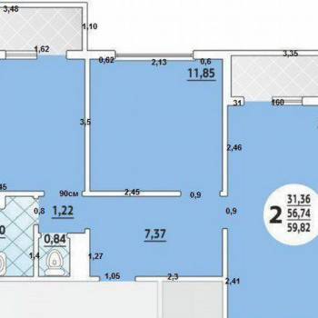 Продается 2-х комнатная квартира, 60 м²