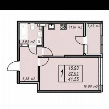 Продается 1-комнатная квартира, 41,5 м²