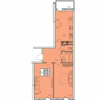 Продается 2-х комнатная квартира, 72,4 м²
