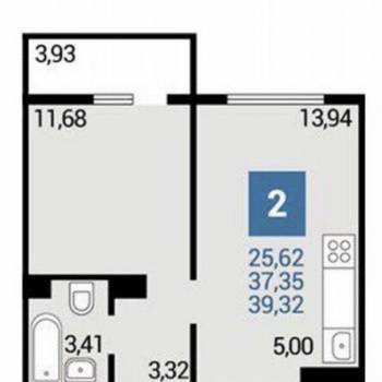 Продается 1-комнатная квартира, 41,3 м²