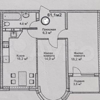 Продается 2-х комнатная квартира, 61,1 м²