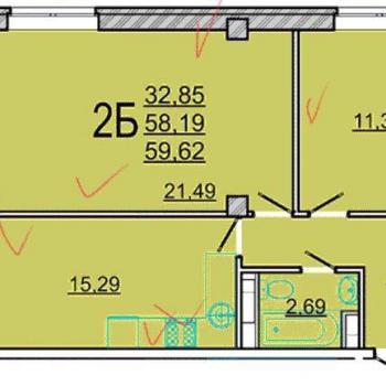 Продается 2-х комнатная квартира, 59 м²