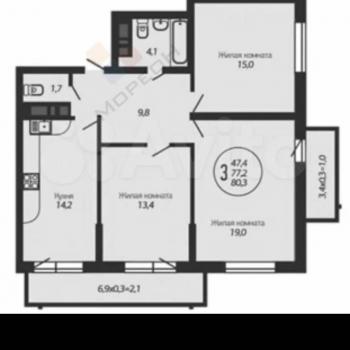 Продается 3-х комнатная квартира, 78 м²