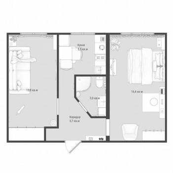 Продается 2-х комнатная квартира, 44,3 м²