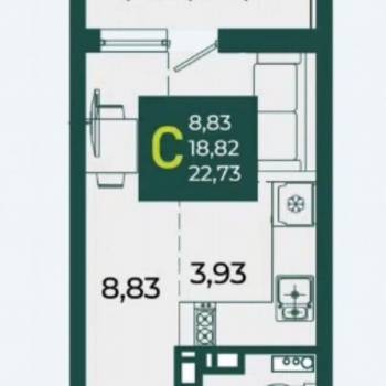 Продается 1-комнатная квартира, 22,6 м²