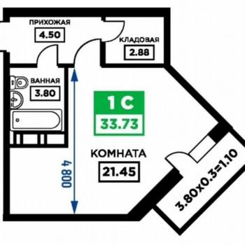 Продается 1-комнатная квартира, 32,6 м²
