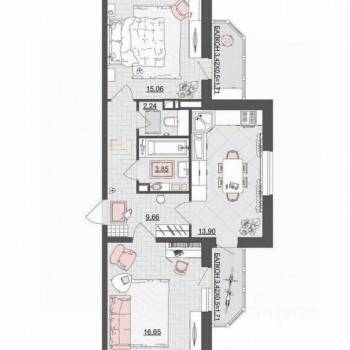 Продается 2-х комнатная квартира, 60,1 м²