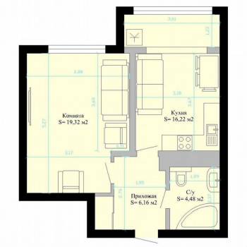 Продается 1-комнатная квартира, 41,7 м²