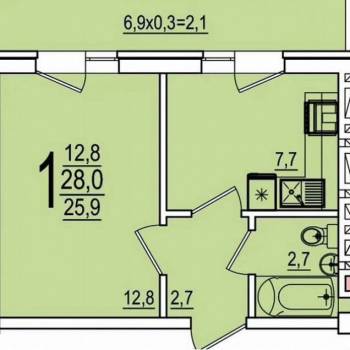 Продается 1-комнатная квартира, 28 м²