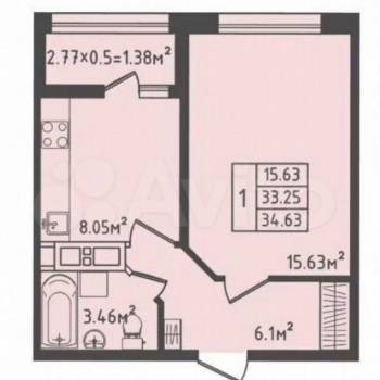 Продается 1-комнатная квартира, 36 м²