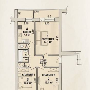 Продается 3-х комнатная квартира, 59,9 м²