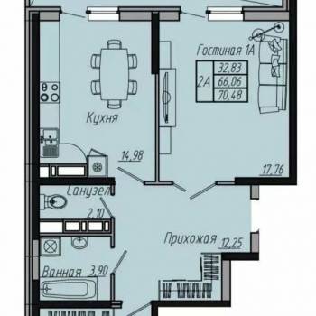 Продается 2-х комнатная квартира, 70,5 м²