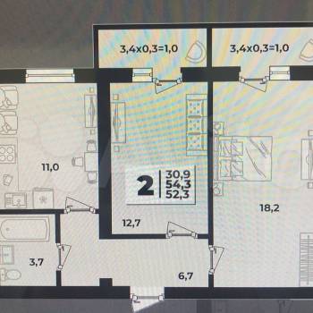 Продается 2-х комнатная квартира, 54,3 м²