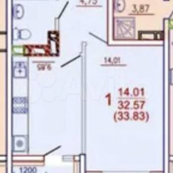Продается 1-комнатная квартира, 33,8 м²
