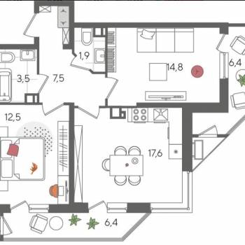 Продается 2-х комнатная квартира, 70,6 м²
