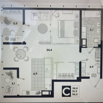 Продается 2-х комнатная квартира, 52 м²