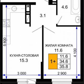 Продается 1-комнатная квартира, 34,6 м²