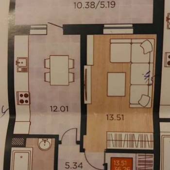 Продается 1-комнатная квартира, 48,2 м²