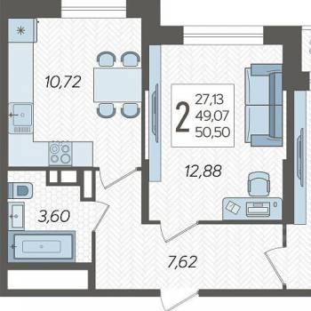 Продается 2-х комнатная квартира, 50 м²