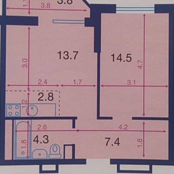 Продается 1-комнатная квартира, 42,7 м²