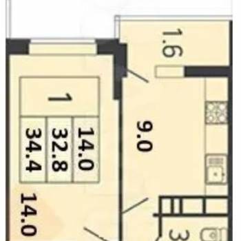 Продается 1-комнатная квартира, 35 м²