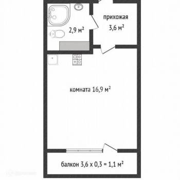 Продается 1-комнатная квартира, 22,8 м²