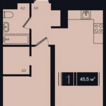 Продается 1-комнатная квартира, 45,5 м²