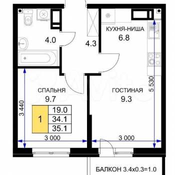 Сдается 1-комнатная квартира, 35,2 м²