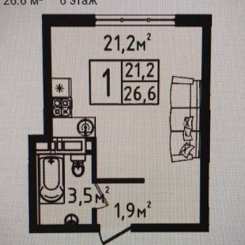 Продается 1-комнатная квартира, 26 м²