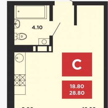 Продается 1-комнатная квартира, 28,2 м²