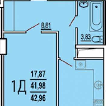 Продается 1-комнатная квартира, 42,9 м²