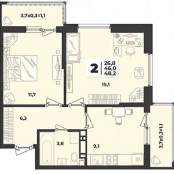 Продается 2-х комнатная квартира, 51 м²