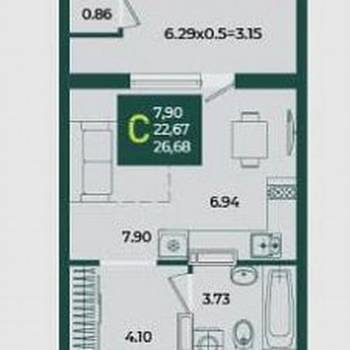 Продается 1-комнатная квартира, 26,7 м²
