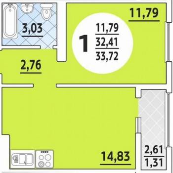Продается 1-комнатная квартира, 32,2 м²