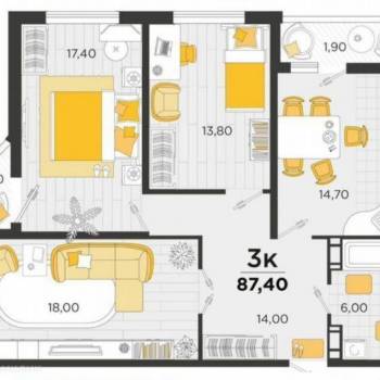 Продается 3-х комнатная квартира, 90 м²