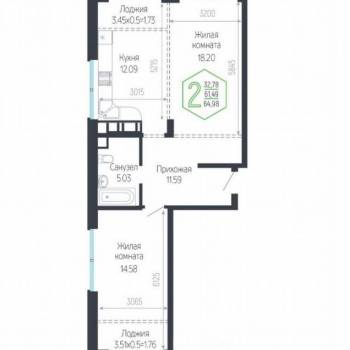 Продается 2-х комнатная квартира, 64,4 м²