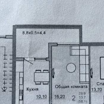 Продается 2-х комнатная квартира, 60 м²