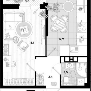 Продается 1-комнатная квартира, 39 м²