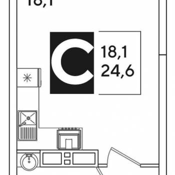 Продается 1-комнатная квартира, 24,8 м²