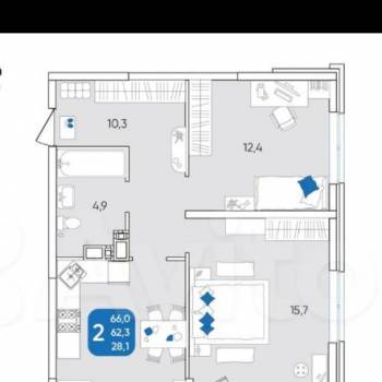 Продается 2-х комнатная квартира, 69 м²