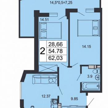 Продается 2-х комнатная квартира, 62 м²