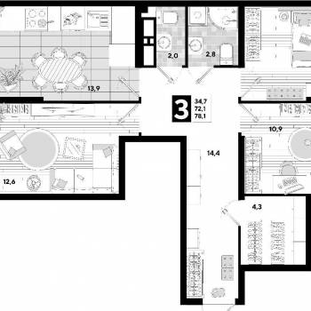 Продается 3-х комнатная квартира, 78,3 м²