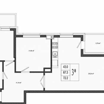 Продается 2-х комнатная квартира, 72 м²