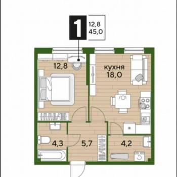 Сдается 1-комнатная квартира, 44,1 м²