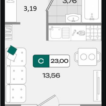 Продается 1-комнатная квартира, 25,8 м²