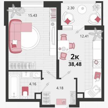 Продается 1-комнатная квартира, 38,9 м²