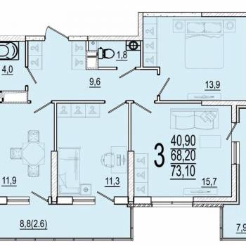 Продается 3-х комнатная квартира, 73 м²